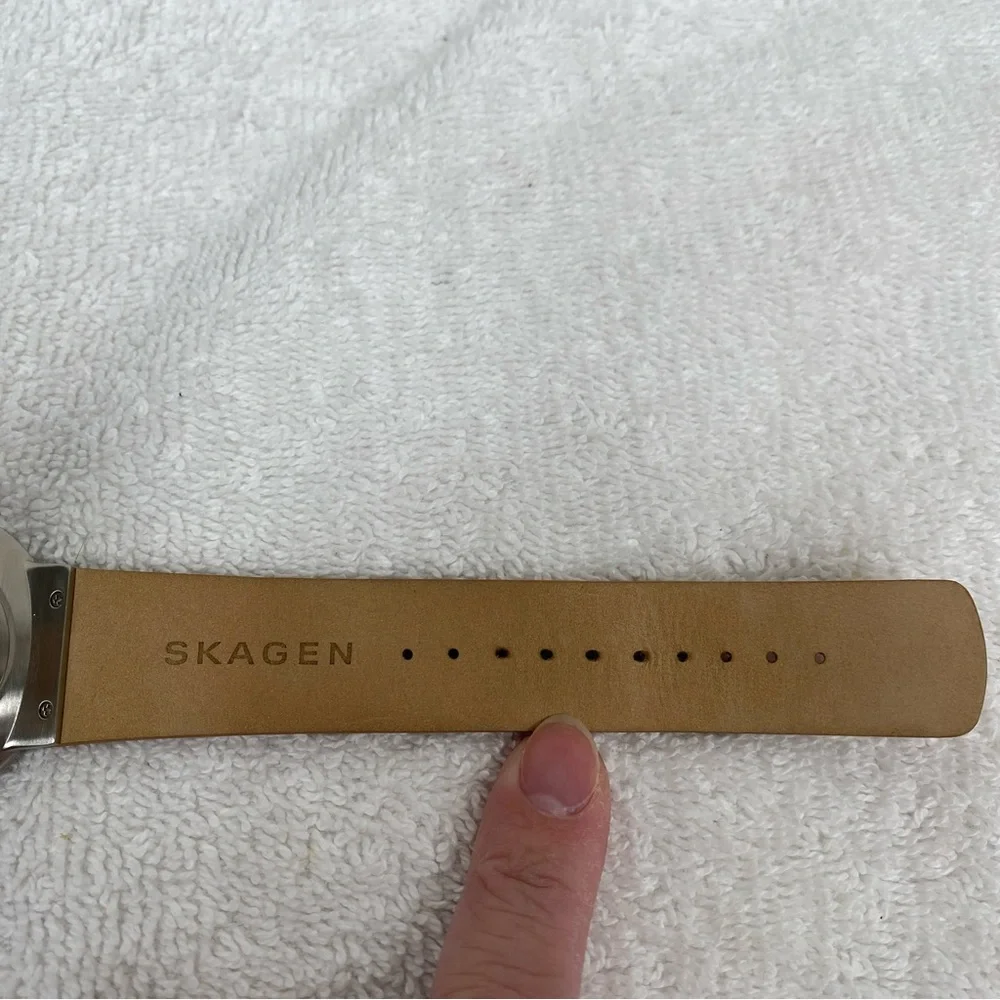 Skagen Men's Cognac Leather Ancher Gray Stainless Steel Adjustable Watch Classic
